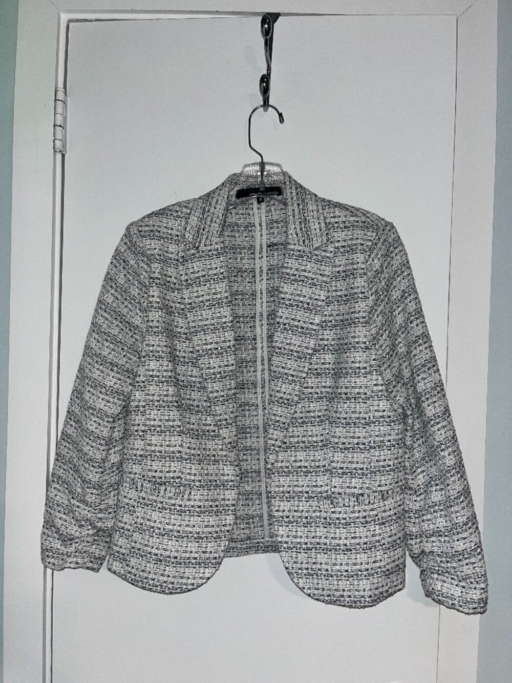 Blue and White Tweed Knit Blazer Jacket Sz M